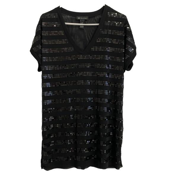 I.N.C International Concepts Radiance Deep Black Sequined Sheer Top Medium EUC - Picture 1 of 6